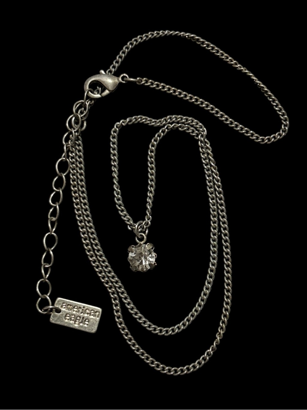 American Eagle Outfitters Silver Crystal Pendant Layered Chain Necklace